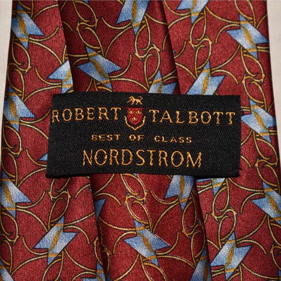 ROBERT TALBOTT $175 Red w/ Blue Gold Printed Imported Silk 4" Tie‎ - Picture 3 of 3